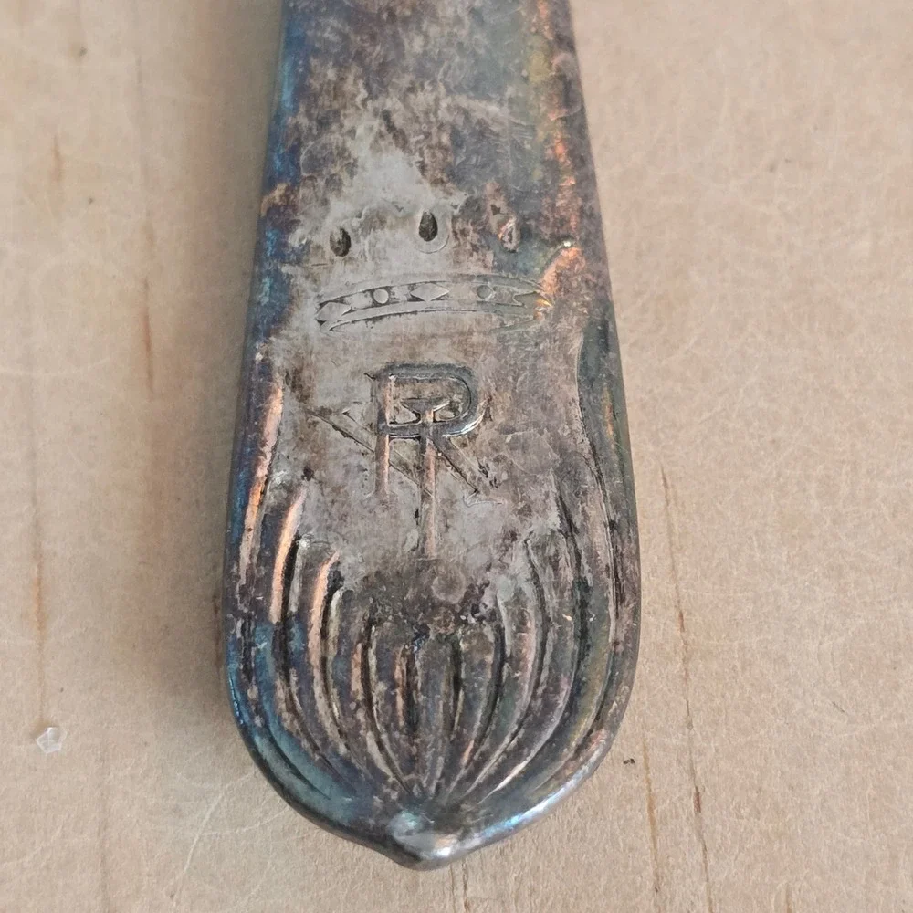 Antique‎ Silver Plated Serving Fork Monogrammed FR Crown mcglashan clarke co